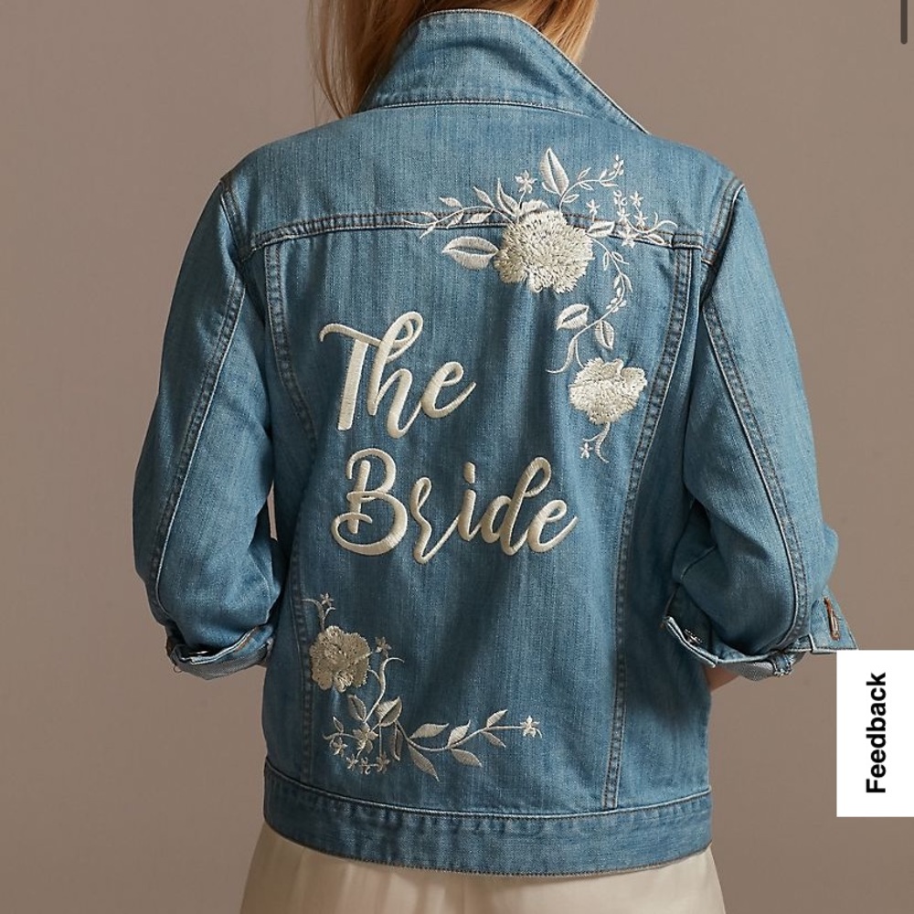 Embroidered Bride Jean Jacket with Flowers